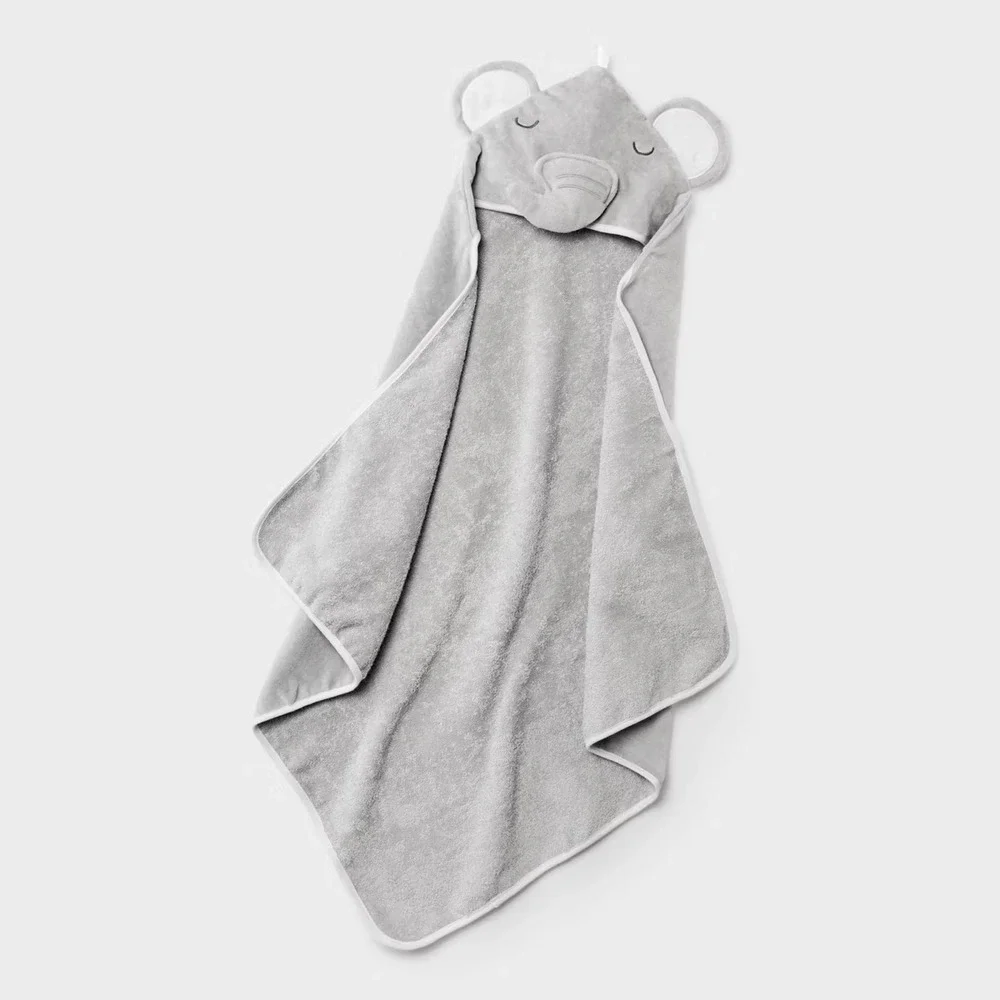 Cloud Island Baby‎ Hooded Towel Gray Elephant 30x30 Cotton Terry Bath Wrap NEW